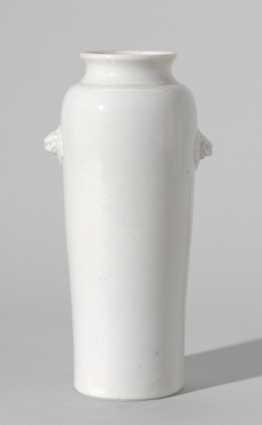 Sleeve Vase with Incised Tree Peony Design and Animal Mask Handles