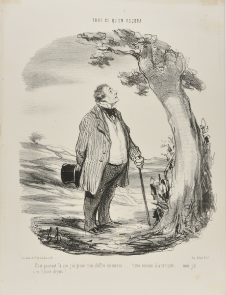 IT'S HERE THAT I HAD ENGRAVED MY LOVE INITIALS... MY, HOW IT HAS GROWN... IN THE MEANTIME I HAVE BEEN GETTING SMALLER