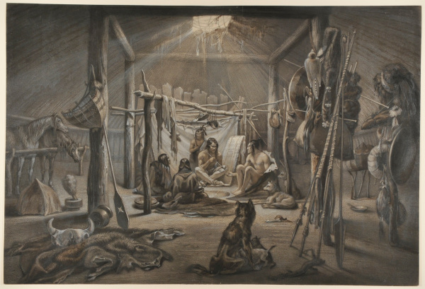 THE INTERIOR OF THE HUT OF A MANDAN CHIEF