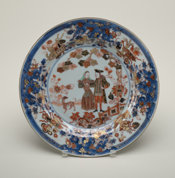 Dutch Market Plate Decorated with a Foreign Couple Walking in a Garden