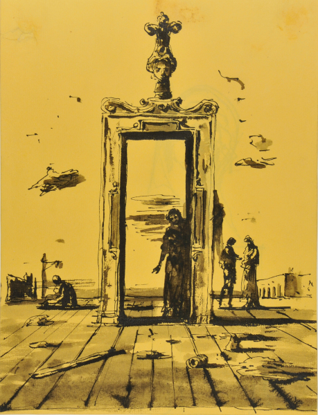 SKETCH FOR A STAGE DESIGN (RECTO); HEAD (VERSO)