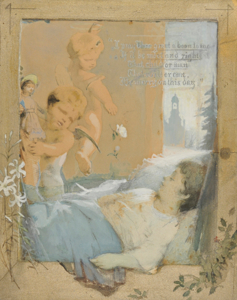 I PRAY THEE GRANT A BOON TO ME... DESIGN FOR A CHRISTMAS CARD FOR A BOSTON PUBLISHER, NEVER PRODUCED/PUBLISHED