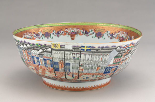 European Market Bowl Depicting Canton Hongs