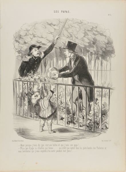 BUT I ASSURE YOU THAT THIS IS HIS BALL, AND I AM HIS FATHER! - THIS IS NOT ABOUT A BALL OR ABOUT A FATHER. IT IS NOT PERMITTED TO ENTER THE FLOWER BEDS OF THE TUILERIES. I ACTUALLY SHOULD LOCK YOU UP INSIDE THEM FOR EIGHT DAYS...!