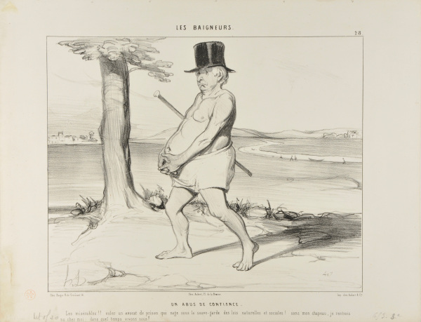 A BREACH OF TRUST. THESE VILLAINS! HOW IMMORAL TO STEAL THE CLOTHES FROM A PRISON LAWYER, WHILE HE INNOCENTLY TAKES A SWIM BENEATH NATURE'S PROTECTION. WITHOUT MY HAT, I'D HAVE TO GO HOME NAKED! WHAT TIMES ARE WE LIVING IN!