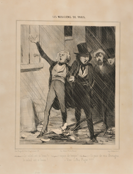 CHORUS: "THE SUN SHINES SO BRIGHT!" (ASIDE) WHAT A FILTHY WEATHER! CHORUS: "O MY NATIVE BRITTANY, WHERE GLOWS THE SUN SO BRIGHT..." HURRAH FOR LOÏSA PUGET!