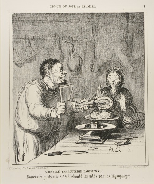 NEW PARISIAN BUTCHER'S SHOP. HORSE FEET À LA STE. MÉNEHOULD CREATED BY THE HIPPOPHAGIAN SOCIETY.