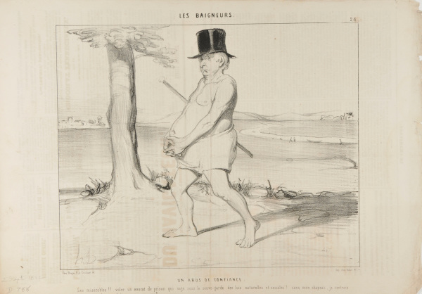 A BREACH OF TRUST. THESE VILLAINS! HOW IMMORAL TO STEAL THE CLOTHES FROM A PRISON LAWYER, WHILE HE INNOCENTLY TAKES A SWIM BENEATH NATURE'S PROTECTION. WITHOUT MY HAT, I'D HAVE TO GO HOME NAKED! WHAT TIMES ARE WE LIVING IN!