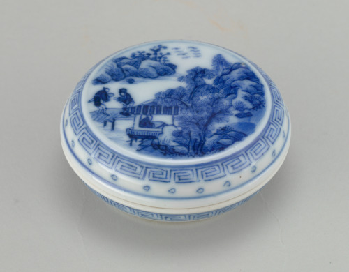 Covered Seal Paste Box Decorated with a River Scene