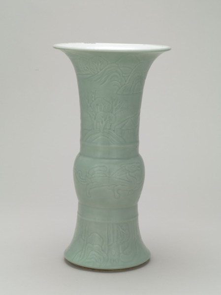 Large Zun-Shaped Vase with Carved Design of Landscapes and Dragons