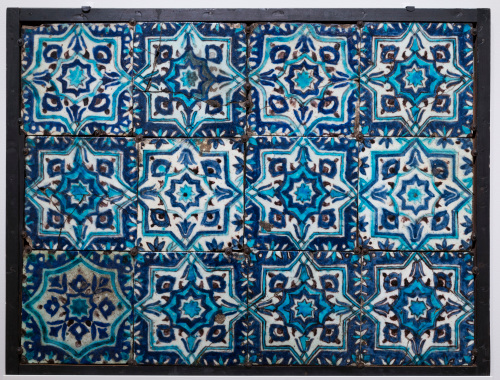 Panel of Twelve Star-and-Cross Pattern Tiles Decorated with Floral Star Motifs