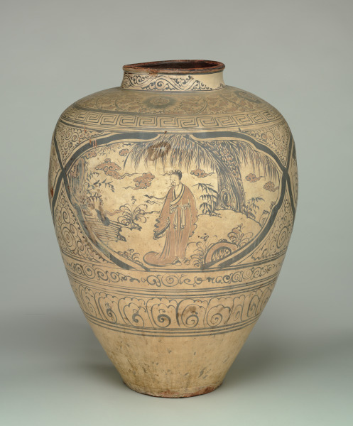 Large Cizhou-Ware Storage Jar Decorated with Three Figural Scenes