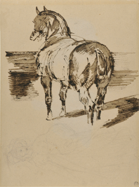 STUDIES OF TWO HORSES (RECTO); SKETCH OF A WOMAN, AND DRAWING OF A HORSE (VERSO)