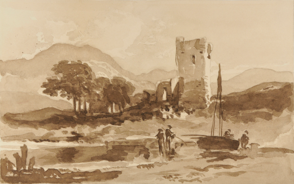 Landscape with Tower, Figures, and Boat