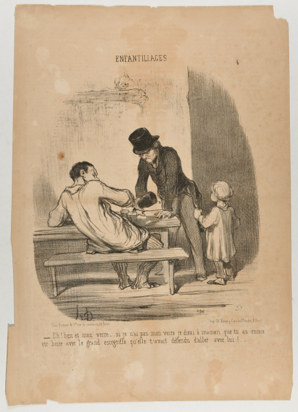 EH! MY GLASS....IF I DON'T HAVE MY GLASS I WILL TELL MOTHER THAT YOU WERE DRINKING AGAIN WITH THE SCOUNDREL WITH WHOM SHE HAS FORBIDDEN YOU TO HANG AROUND