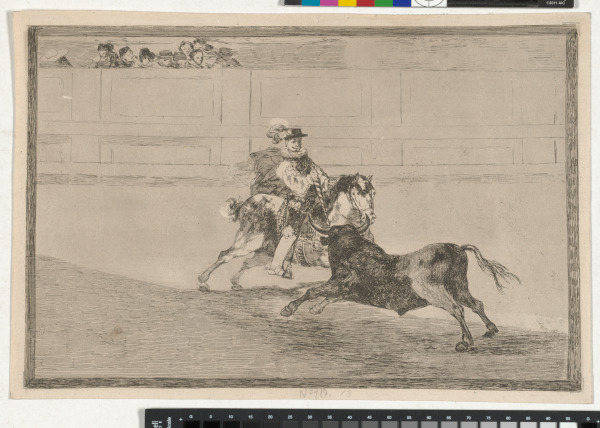 UN CABALLERO ESPANOL EN PLAZA QUEBRANDO REJONCILLOS SIN AUXILIO DE LOS CHULOS (A SPANISH MOUNTED KNIGHT IN THE RING BREAKING SHORT SPEARS WITHOUT THE HELP OF HIS ASSISTANTS)