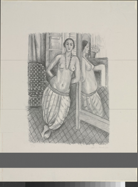 ODALISQUE IN STRIPED CULOTTES, REFLECTED IN A MIRROR