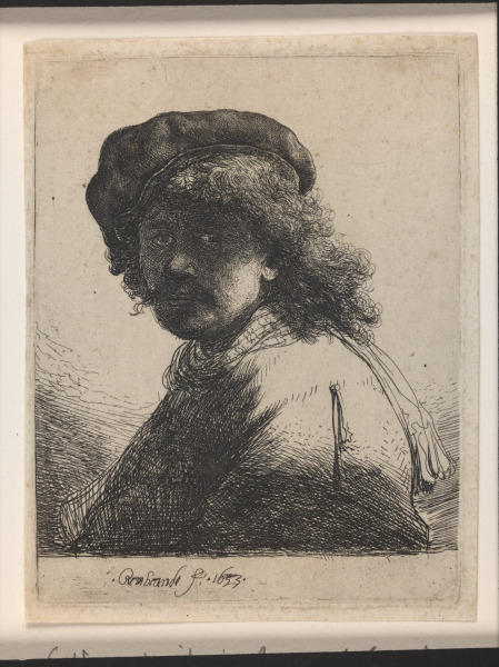 SELF-PORTRAIT IN A CAP AND SCARF WITH THE FACE DARK: BUST