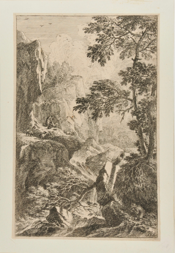 ROCKY LANDSCAPE WITH HUNTERS