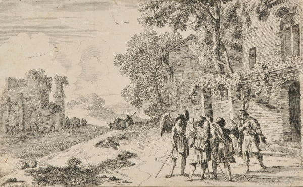 ABRAHAM INVITING THE THREE ANGELS TO ENTER HIS HOUSE