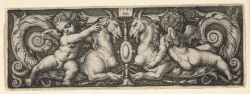 ORNAMENT WITH TWO GENII RIDING TWO CHIMERAS