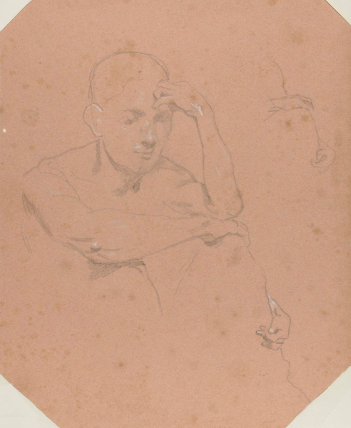 YOUNG MAN, ELBOW ON HAND AND KNEE