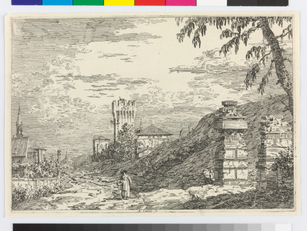 LANDSCAPE WITH TOWER AND TWO RUINED PILLARS