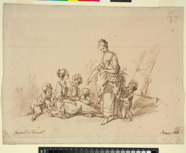 TWO SHEPHERDESSES WITH A BOY AND THREE BABES