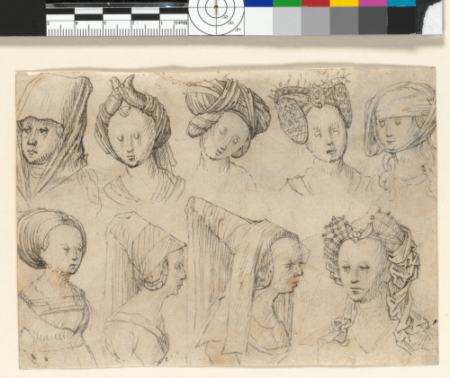NINE STUDIES OF FEMALE HEADS (RECTO); TWO STUDIES OF FEMALE HEADS (VERSO)