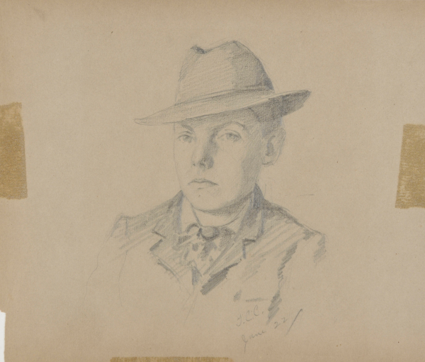 SKETCH FROM A CAMPING TRIP ON THE LOWER SUSQUEHANNA IN 1887 (BUST LENGTH PORTRAIT, 3/4 POSE, OF A YOUNG MAN, WEARING A HAT)