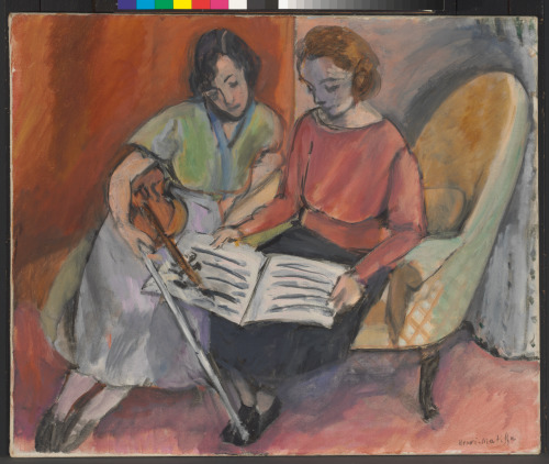 THE MUSIC LESSON, TWO WOMEN SEATED ON A DIVAN