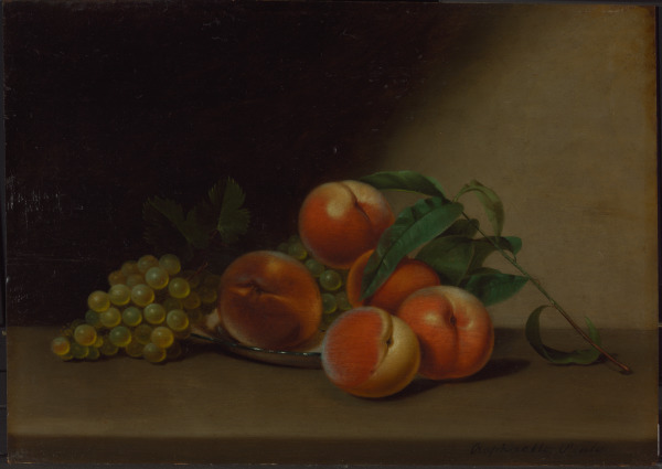 Still Life with Peaches and White Grapes in Porcelain Dish