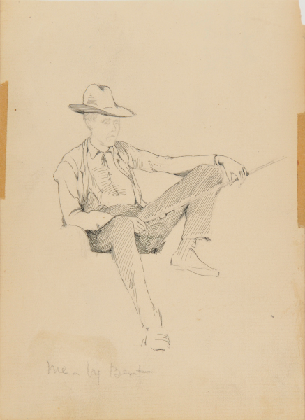 SKETCH FROM A CAMPING TRIP ON THE LOWER SUSQUEHANNA IN 1887 (STUDY OF A SEATED MAN HOLDING FISHING ROD. INSCRIBED: 'ME - BY BERT' PORTRAIT OF CHARLES H. WEBB