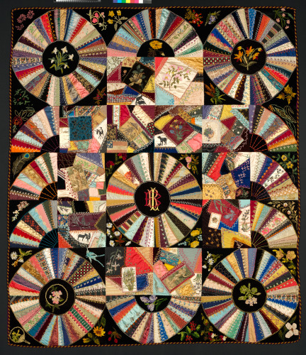 Crazy Quilt with Wheel Motifs