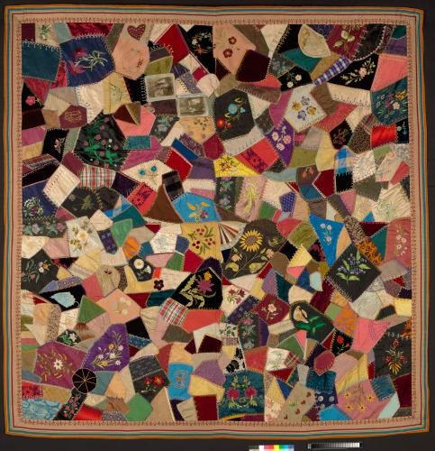 Crazy Quilt with Striped Ribbon Border