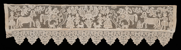 Embroidered Drawn Net Bad Valance with Bobbin Lace Border