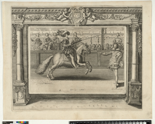 LOUIS XIII PRACTICING THE ART OF JOUSTING, AS HIS COURTIERS LOOK ON