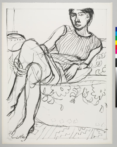 Seated Woman with Striped Dress