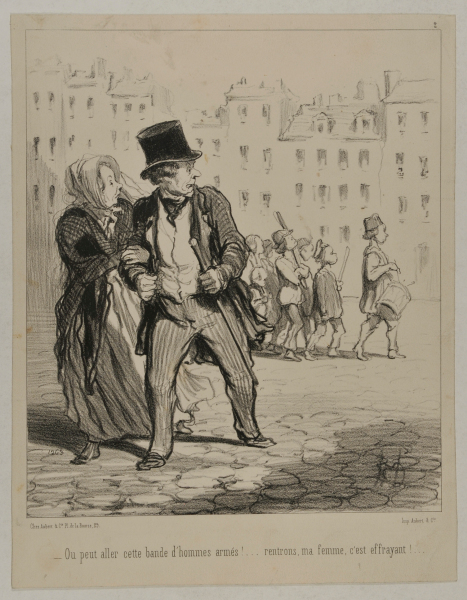 WHERE IS THIS ARMED BAND OF MEN GOING!...LET'S RETURN HOME, WIFE, THIS LOOKS SCARY!...