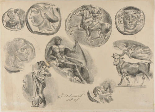 Feuille de neuf médailles antiques