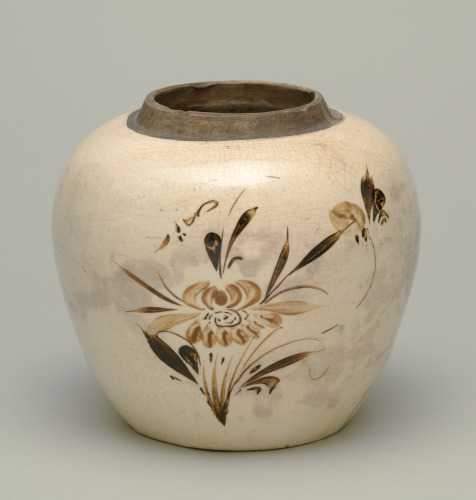 Small Food Storage Jar with Flower Design