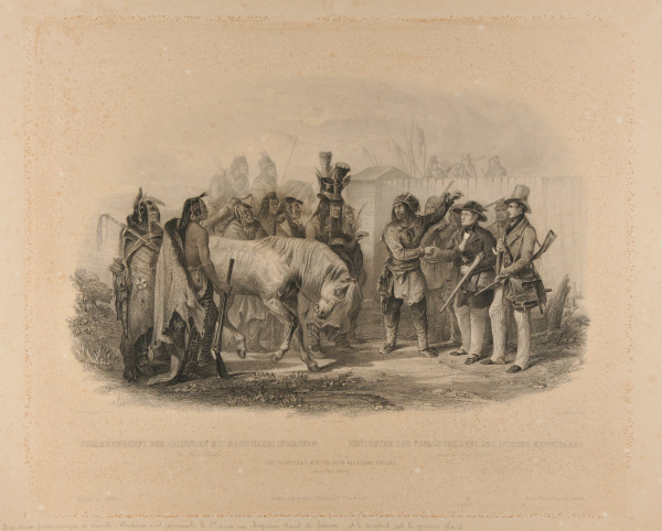 THE TRAVELLERS MEETING WITH MINATARRE INDIANS NEAR FORT CLARK