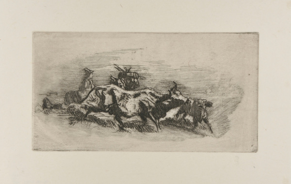 HERDSMAN, WOMAN, AND TWO COWS