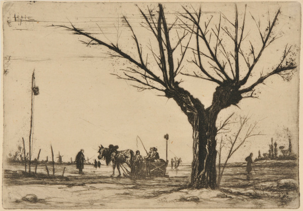 SLEIGH AND BARE TREE