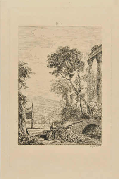 WOMAN SEATED AT A BRIDGE IN RUINS