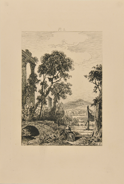 WOMAN SEATED AT A BRIDGE IN RUINS