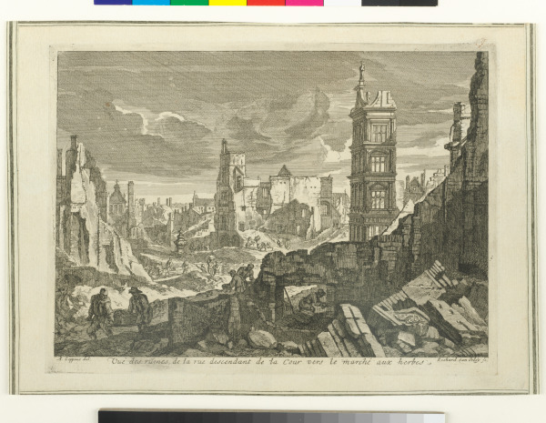 VÜE DE RUINES, DE LA RUE DESCENDANT DE LA COUR VERS LE MARCHÉ AUX HERBES