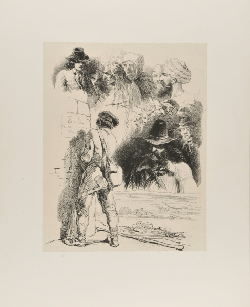 Sketches: Heads; Man Drawing on a Wall, etc.