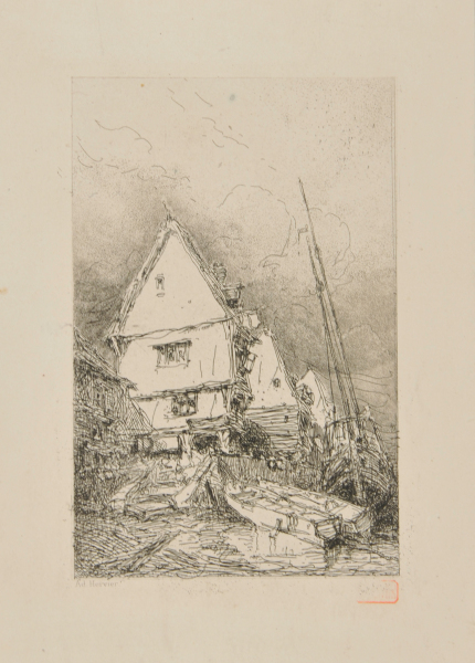 From Croquis de Voyage de 1843: Boats Moored Near Village
