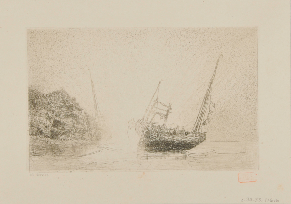 From Croquis de Voyage de 1843, plate 7: Moored Boats Against Rising Sun
